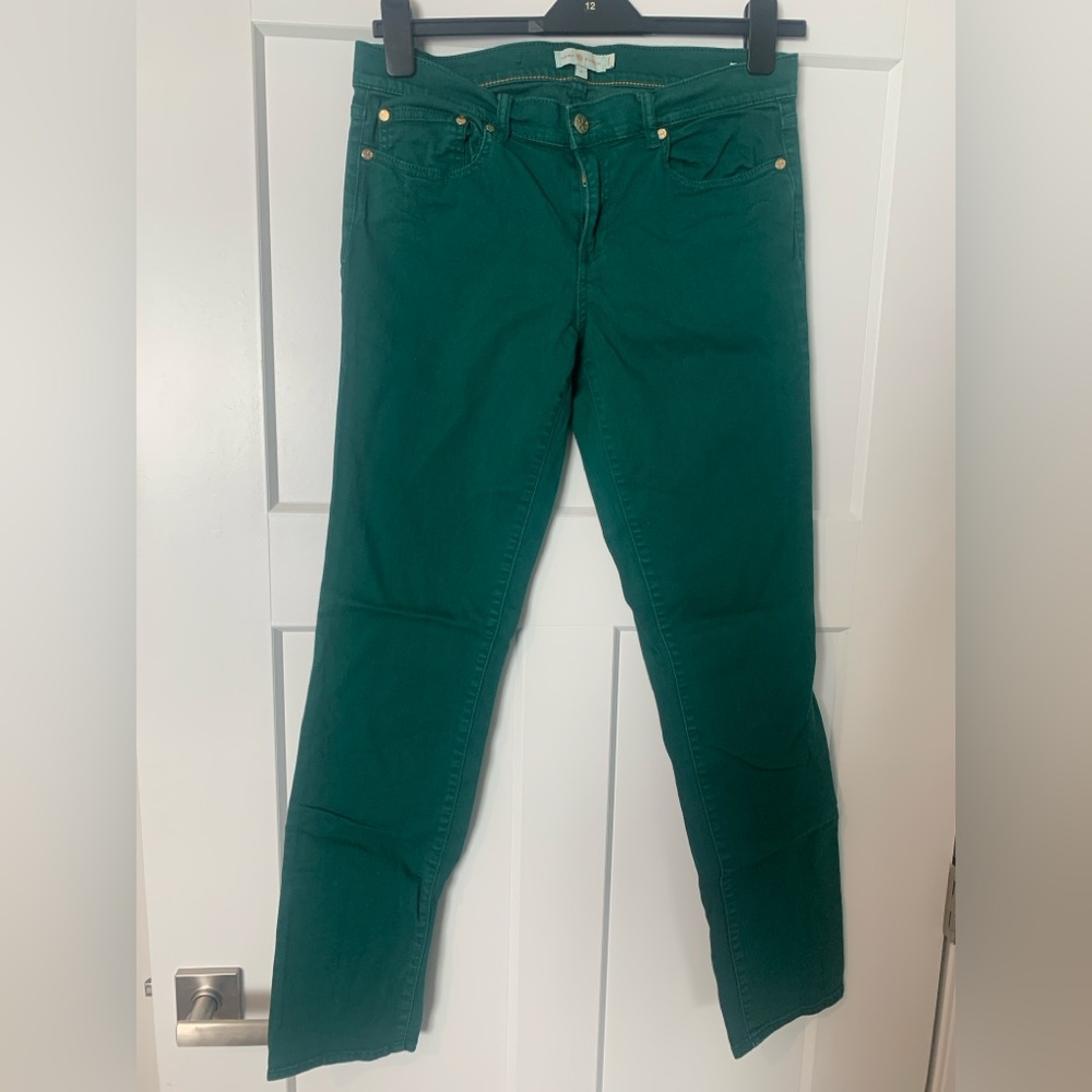 Tory Burch green skinny jeans 31
